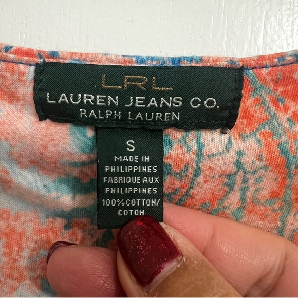 LRL S Coral Pink Blue Paisley Lace Up Tie Dye Drop Waist Ruffle Boho Y2K Dress - Picture 7 of 8